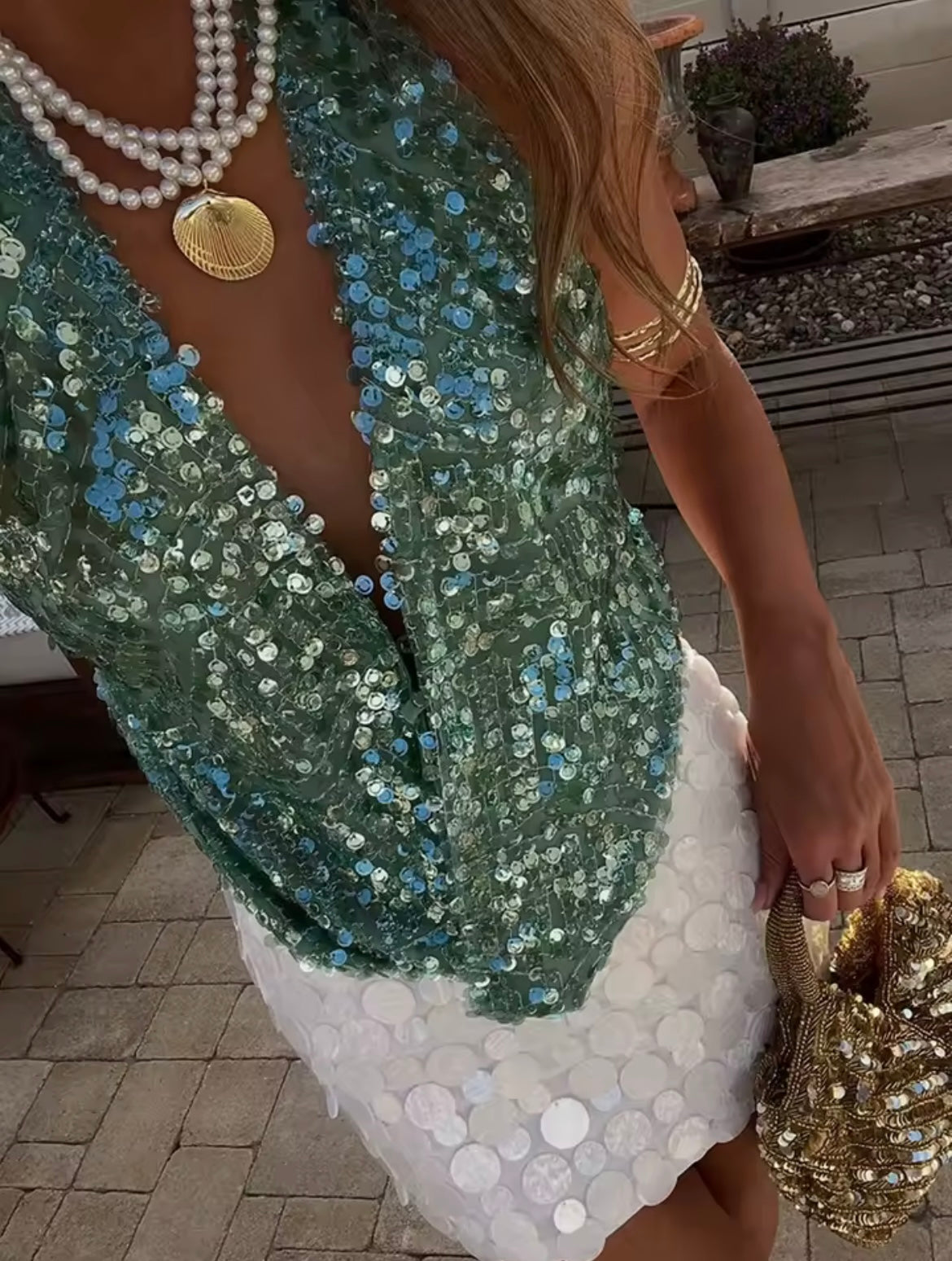 Emerald Sparkle Sequin Halter Top