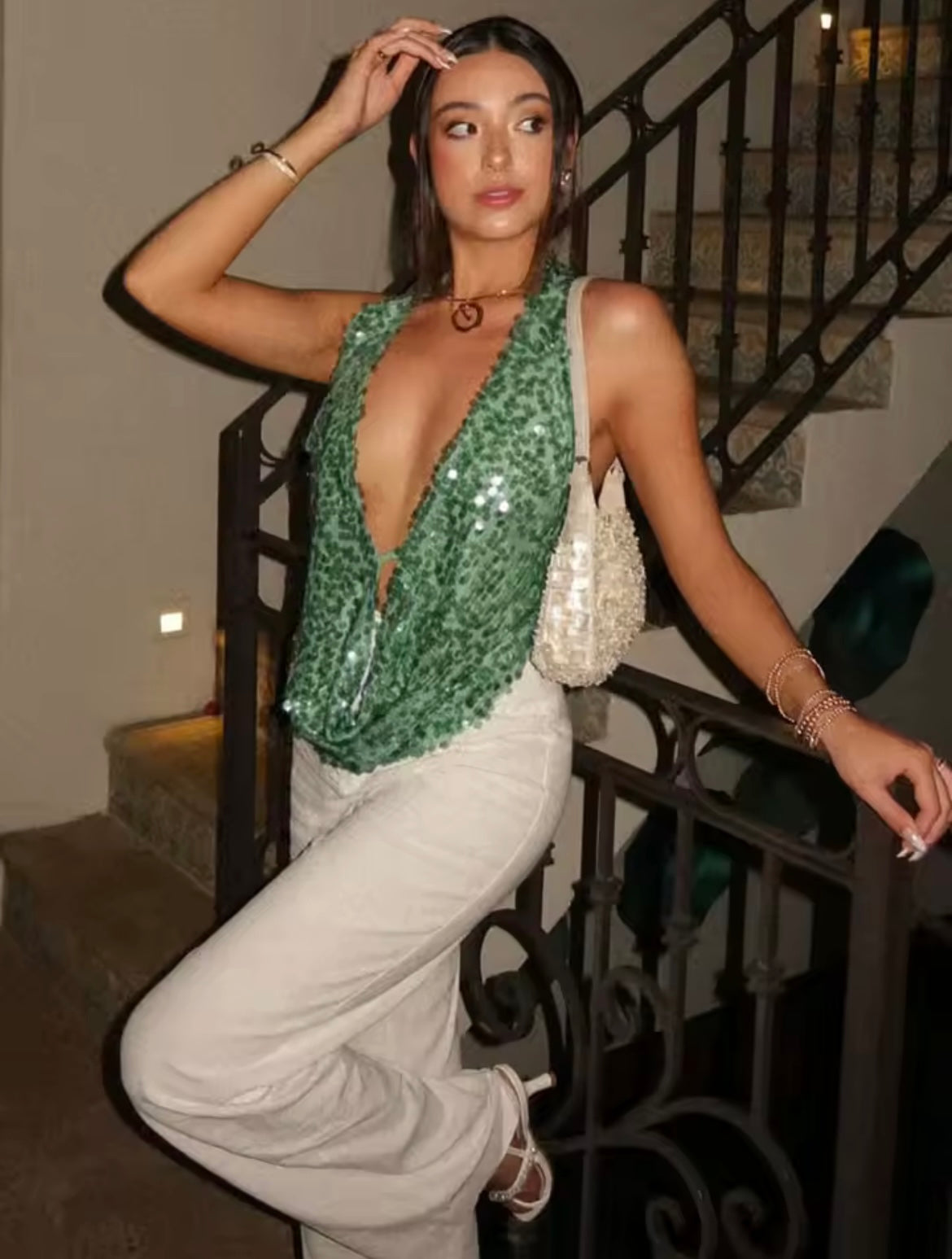 Emerald Sparkle Sequin Halter Top