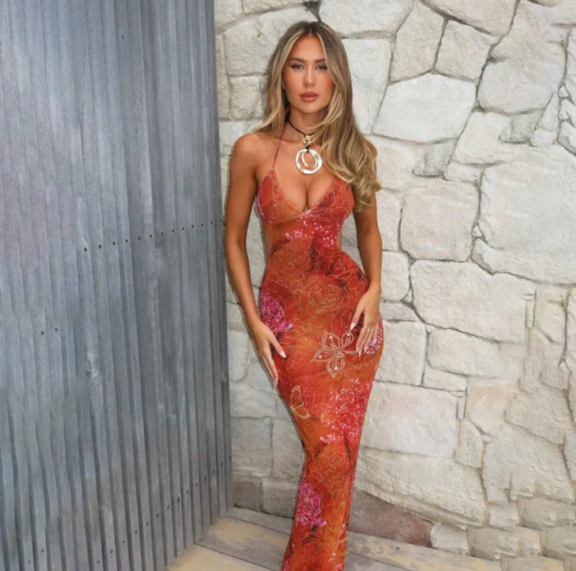 Sunset Mirage Mesh Maxi Dress