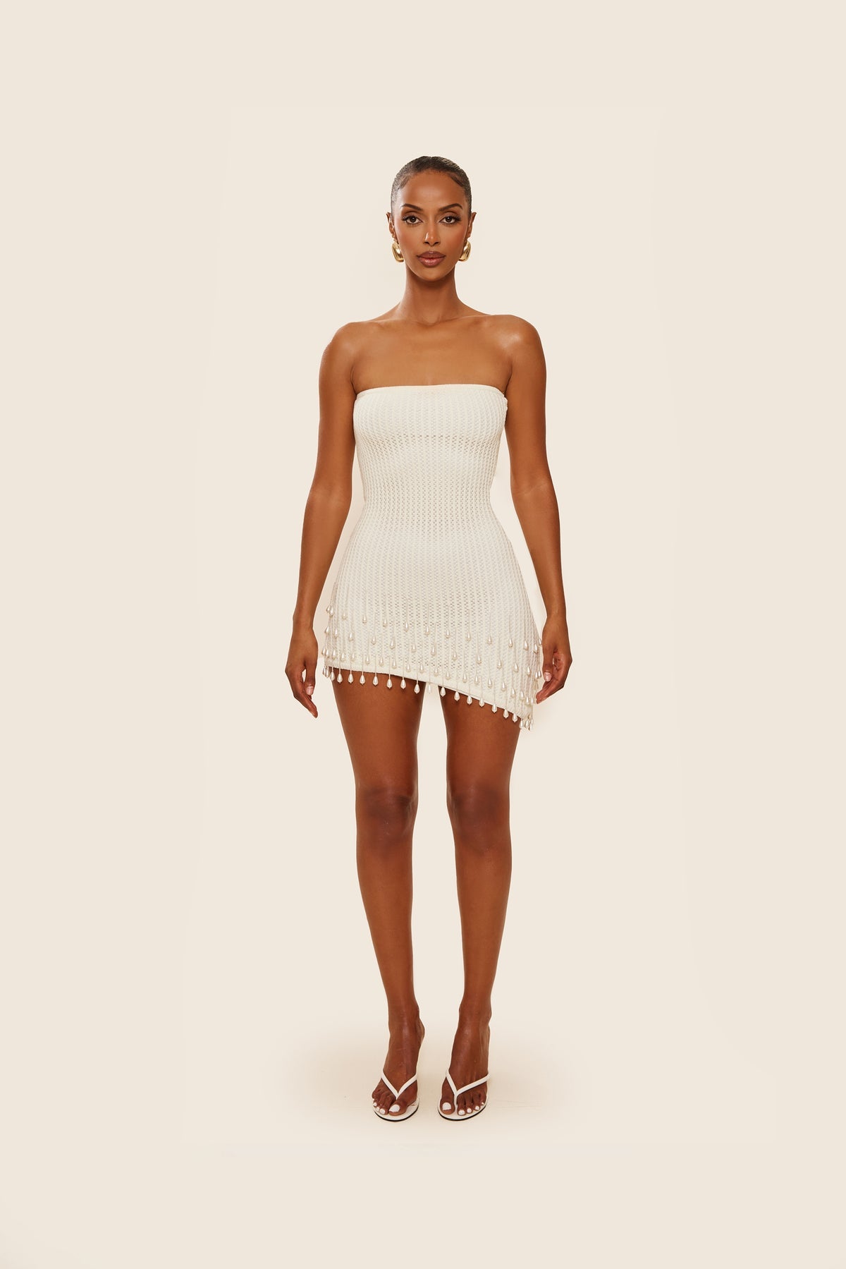 Pearl Kiss Crochet Mini Dress