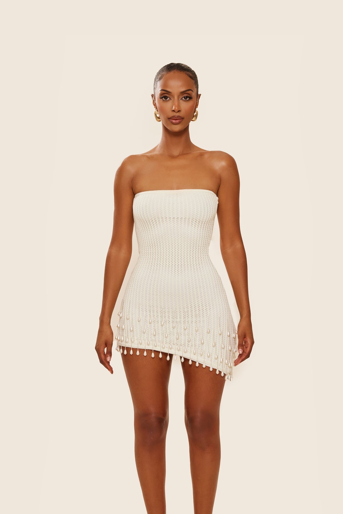 Pearl Kiss Crochet Mini Dress