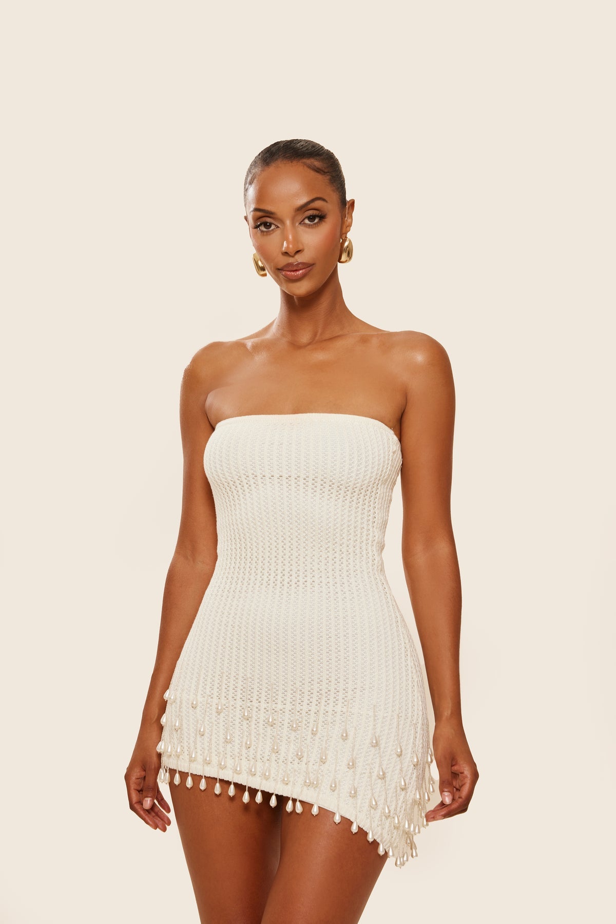 Pearl Kiss Crochet Mini Dress